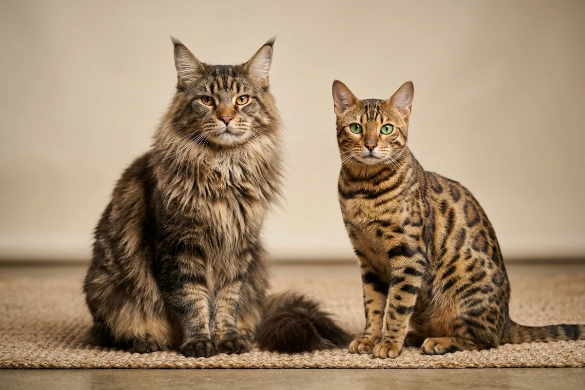 Maine Coon vs Gato Bengalí: Comparativa de Energía, Tamaño, Pelaje y Convivencia