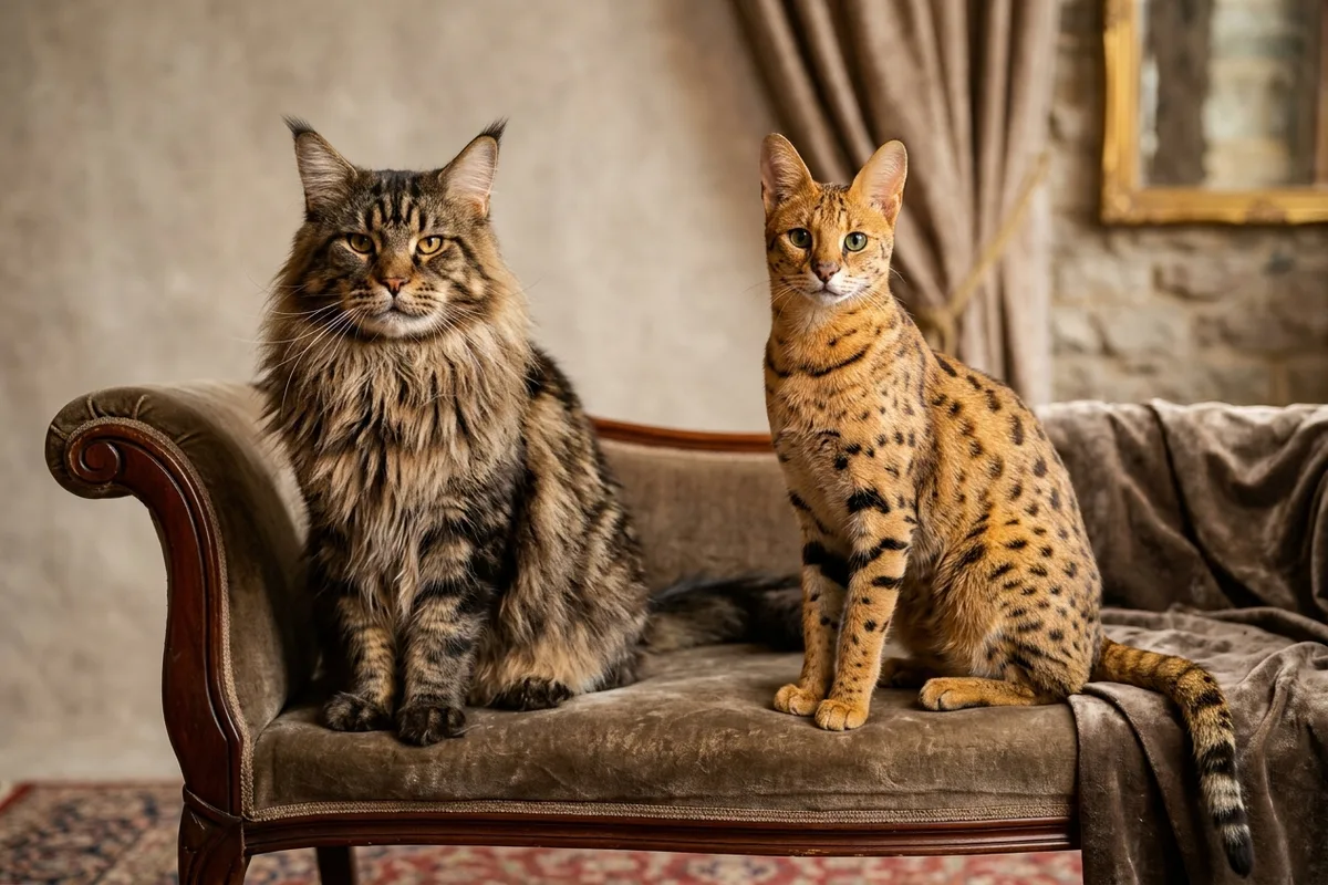 Maine Coon vs Gato Savannah: Comparativa de Tamaño, Temperamento, Domesticidad y Cuidados