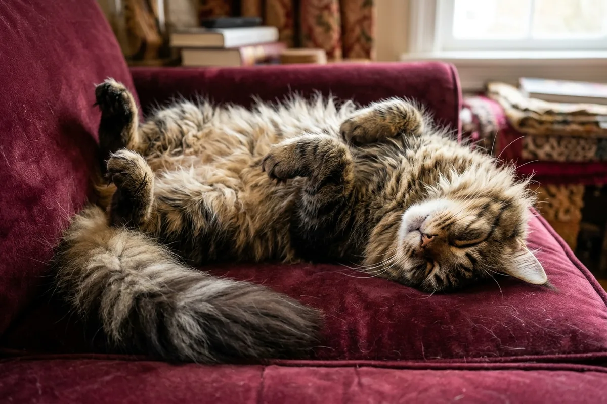 Posturas al Dormir del Maine Coon: Por Qué Duermen Boca Arriba, Significado y Conducta Felina
